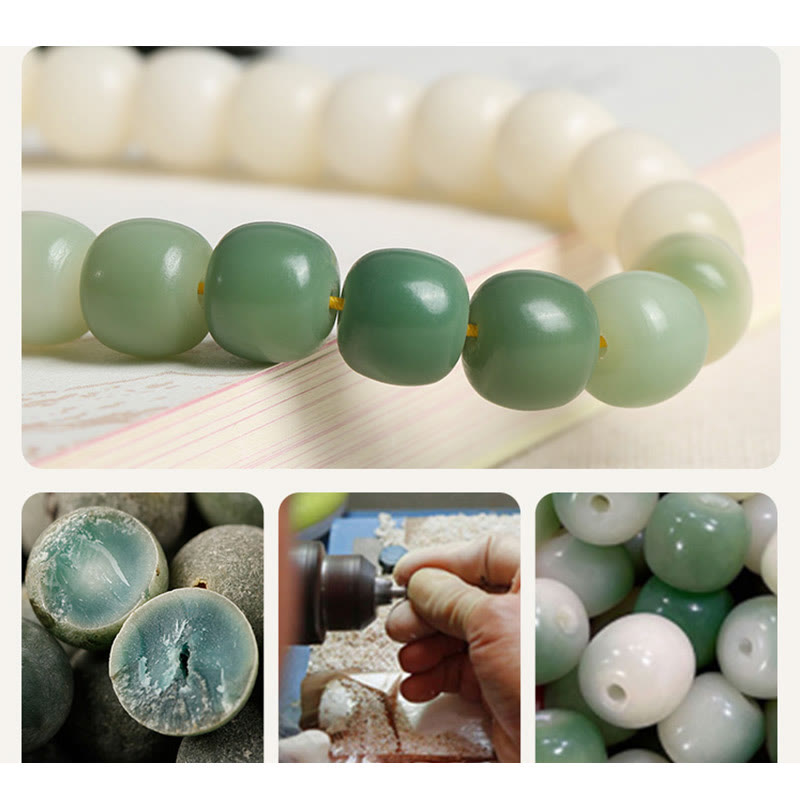 Handmade Gradient Bodhi Seed Agate & Green Aventurine Lotus Charm Wrist Mala