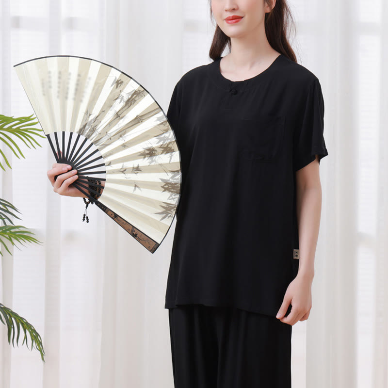 2Pcs Half Sleeve T-Shirt Pants Meditation Zen Tai Chi Cotton Linen Clothing Unisex Set