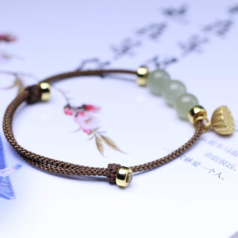 Handmade Natural Jade Lotus Seed Woven Red String Adjustable Bracelet
