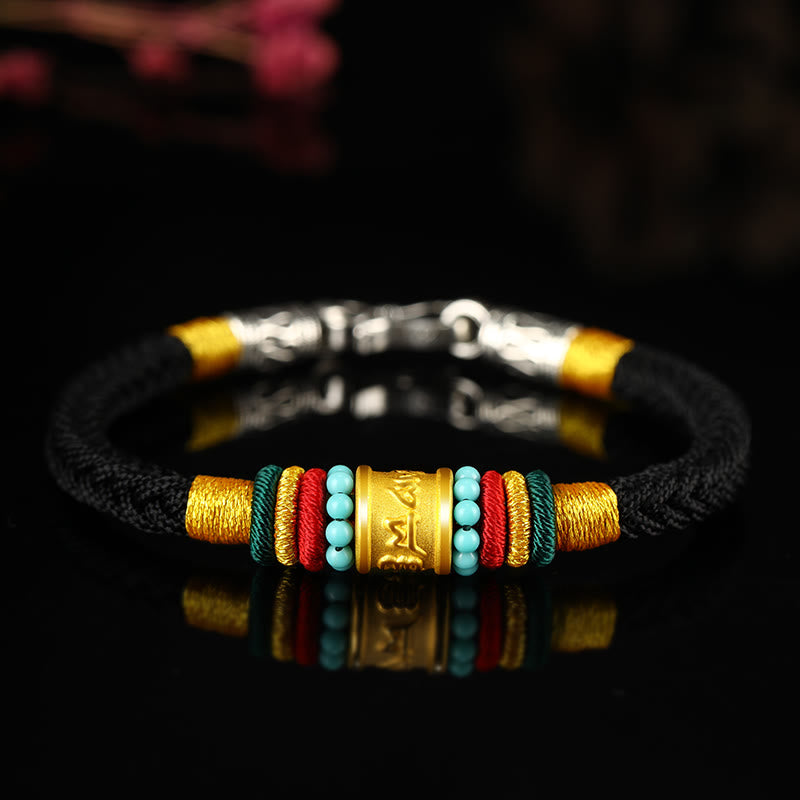 Tibet 999 Gold Om Mani Padme Hum Handmade Eight Thread Peace Knot Luck Bracelet