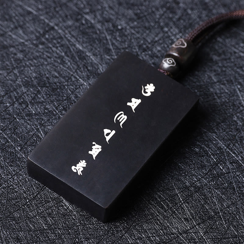 999 Sterling Silver Small Leaf Red Sandalwood Ebony Wood Om Mani Padme Hum Inlaid Protection Necklace Pendant