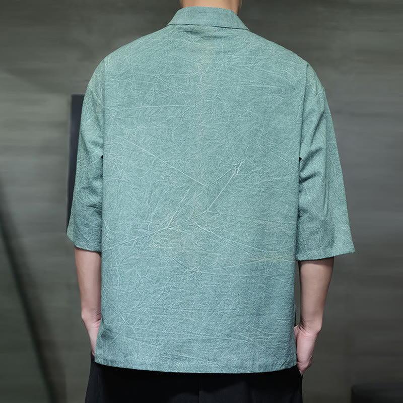 Cotton Linen Half-Sleeve Stand Collar Meditation Shirt
