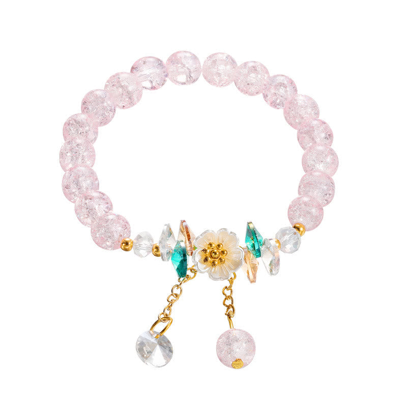 Simple Design Flower Charm Glass Bead Bracelet
