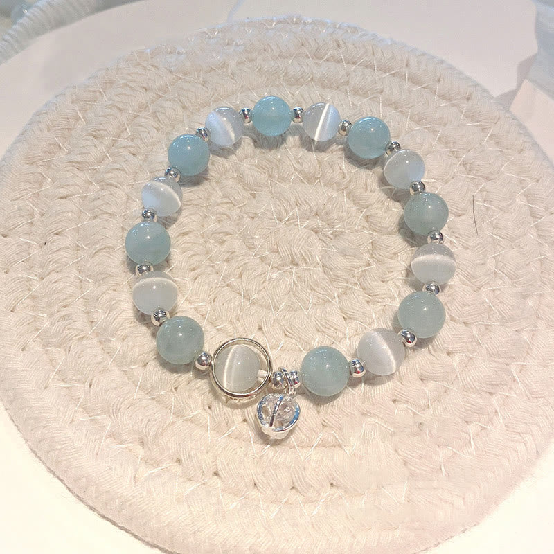 Handcrafted Cat's Eye & Aquamarine 925 Sterling Silver Support Charm Bracelet