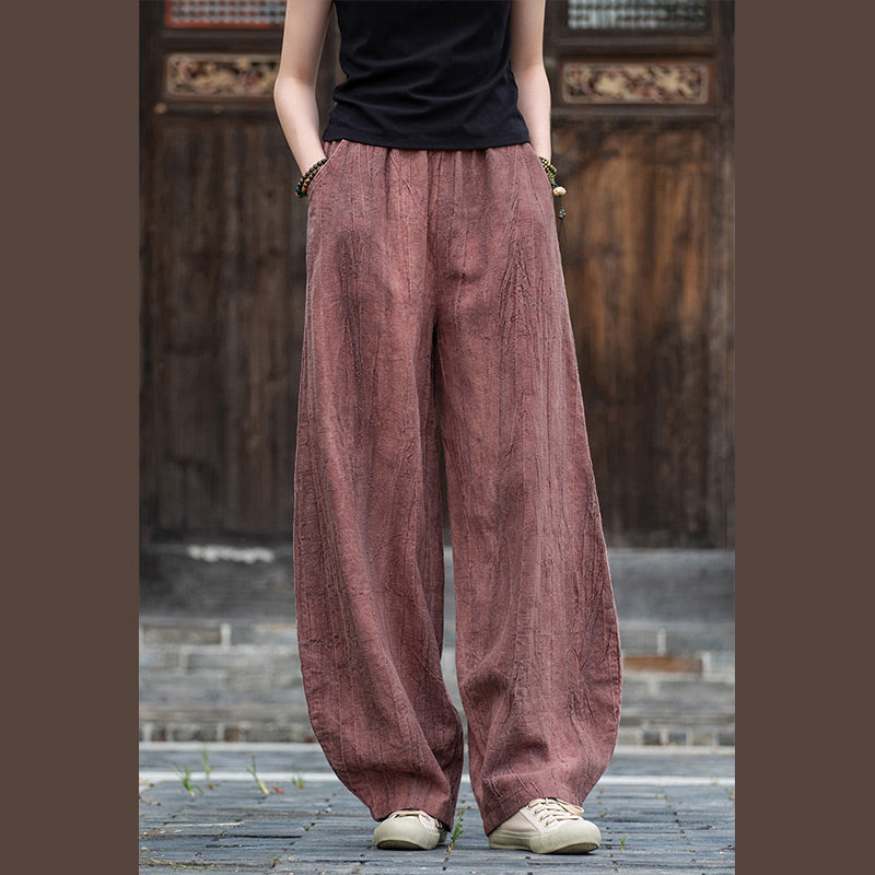 Ramie Cotton Linen Pants Tie-dye Design Trousers Loose Zen Yoga Women's Pants with Pockets