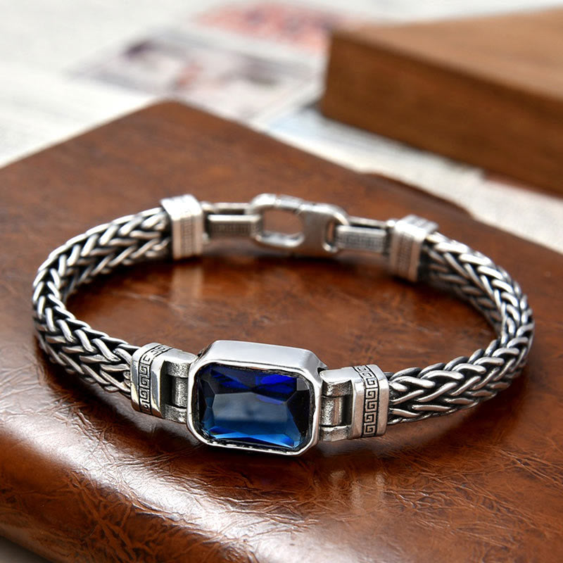 Retro Blue Acrylic Dragon Keel Braided Design Healing Wealth Buckle Bracelet