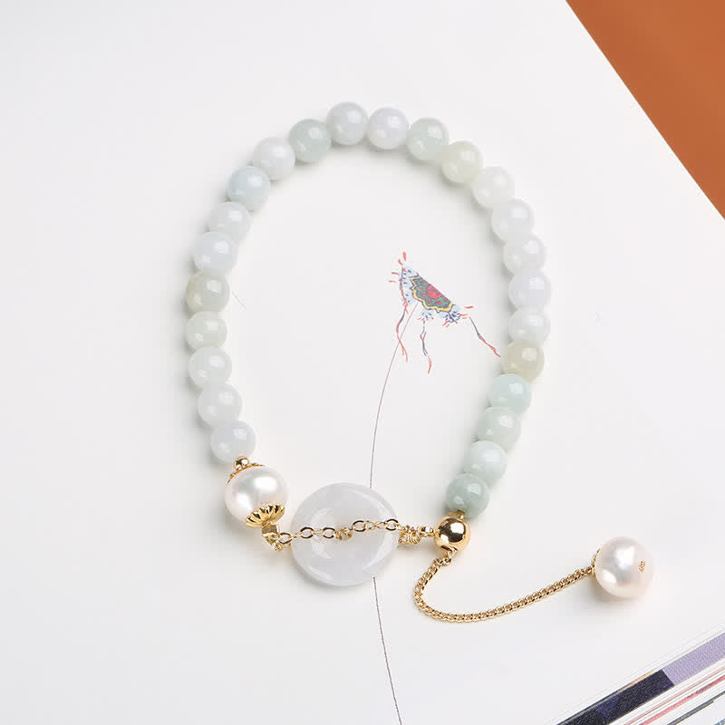 Natural Jade Pearl Gold Copper Peace Buckle Bracelet