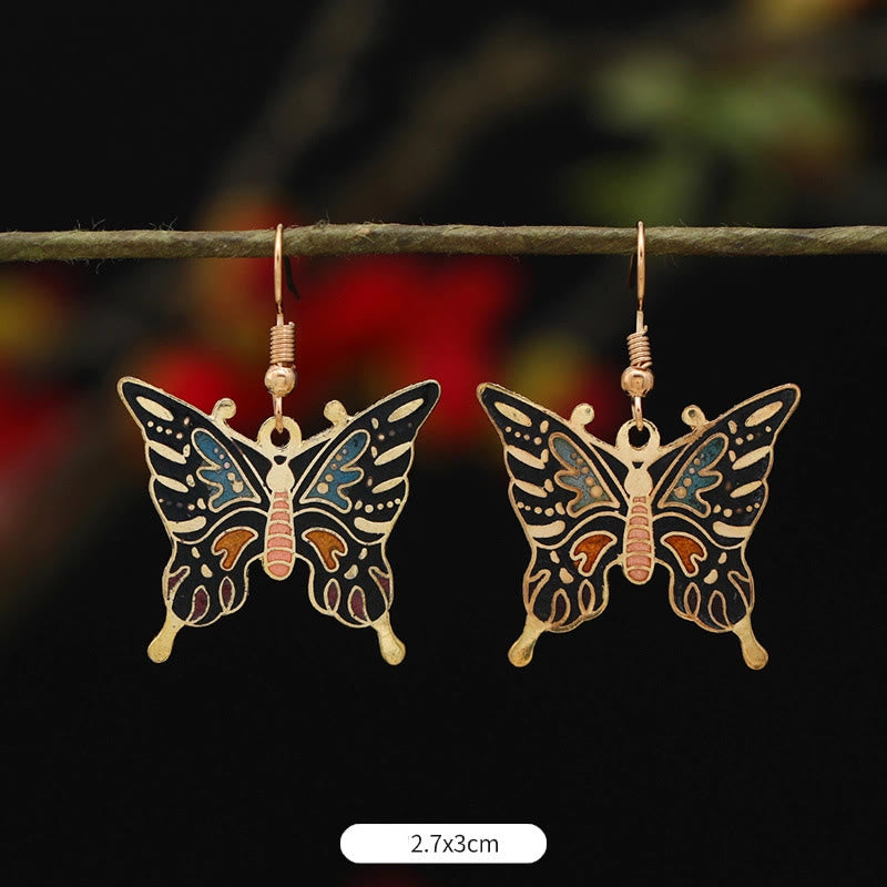 Artistic Copper Alloy Lotus Butterfly and Flower Motif Drop Earrings