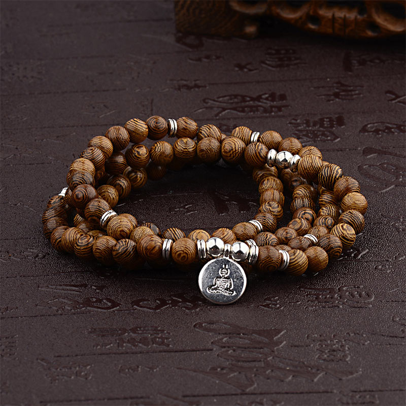 Tibetan Lightning Strike Wood Bracelet Lotus Buddha Mala