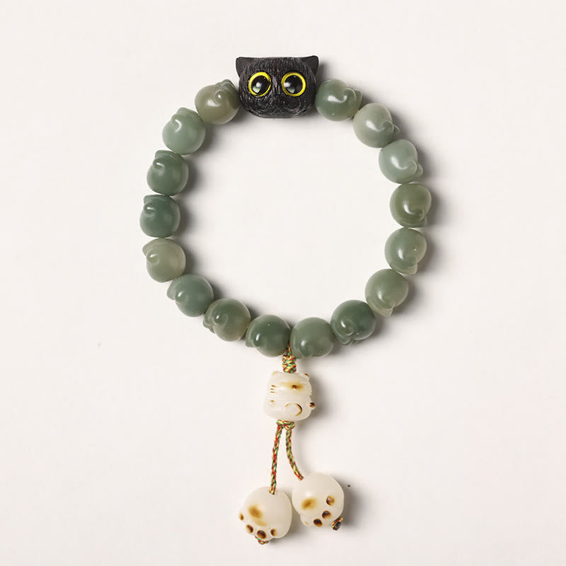 Natural Bodhi Seed Lovely Paw Ebony Wood Lucky Cat Wisdom Bracelet