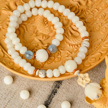 Tibetan White Jade Bodhi Lotus Blessing Bracelet