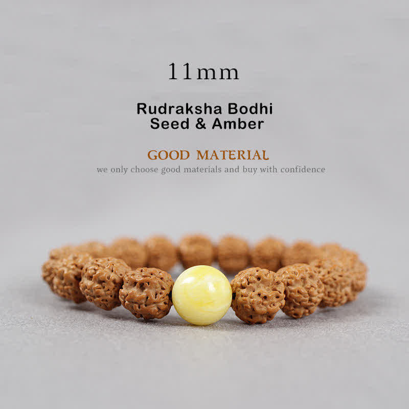 Tibet Rudraksha Bodhi Seed Dzi Bead Amber Turquoise Wealth Bracelet