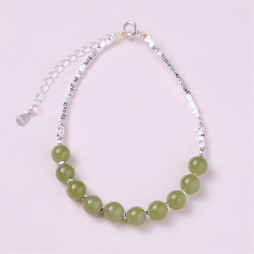 Exquisite 925 Sterling Silver Hetian Jade Bead Chain Bracelet