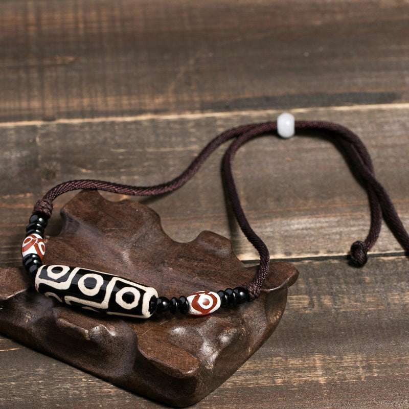 Tibetan Nine-Eye Dzi Bead Protection String Necklace