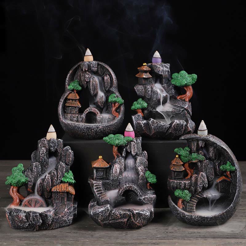 Zeniora Mountain Bridges Resin Backflow Incense Burner for Meditation