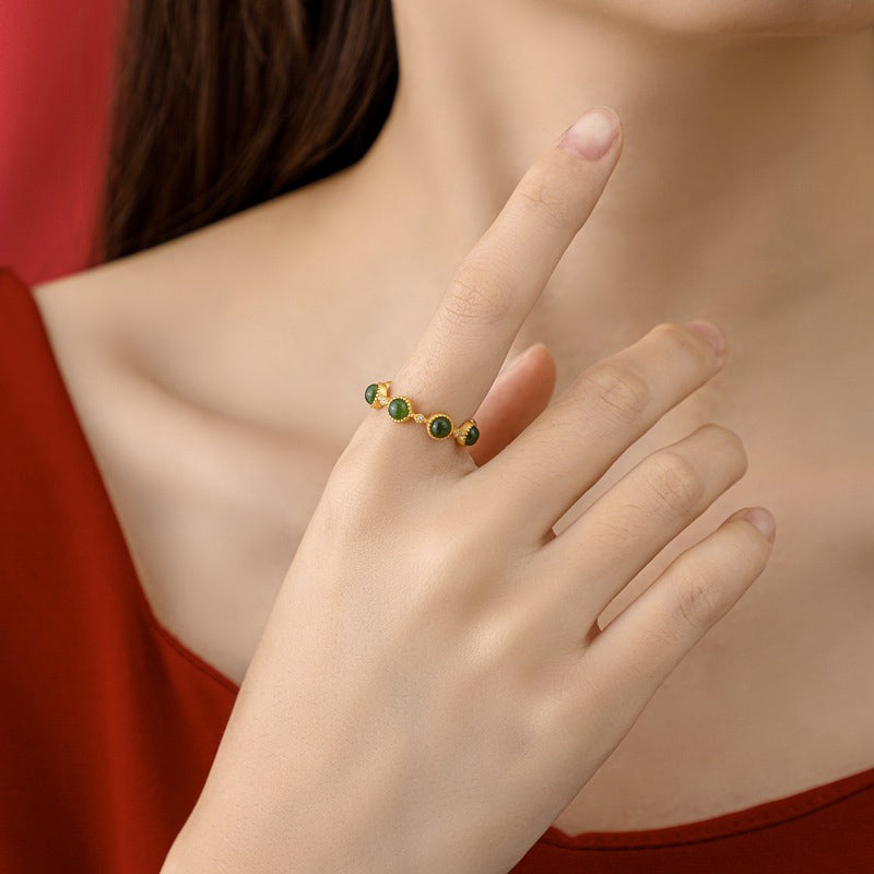 Cyan Jade Healing Calm Adjustable Ring