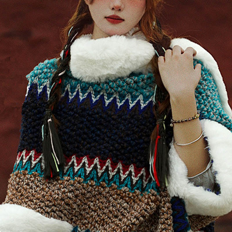 Tactile Striped Knitted Travel Meditation Tibetan Shawl