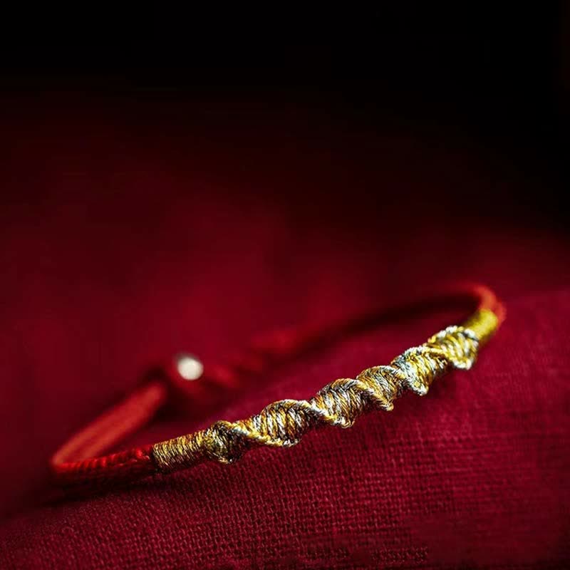 Hand-Braided Red String Bracelet with 925 Sterling Silver Accents