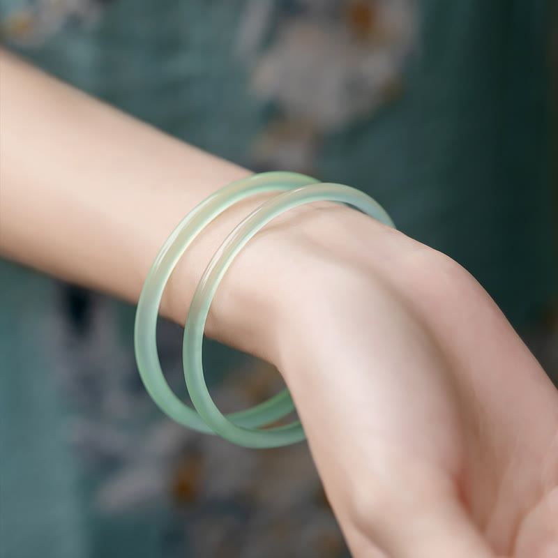 Natural Green Chalcedony Strength Courage Cuff Bangle Bracelet