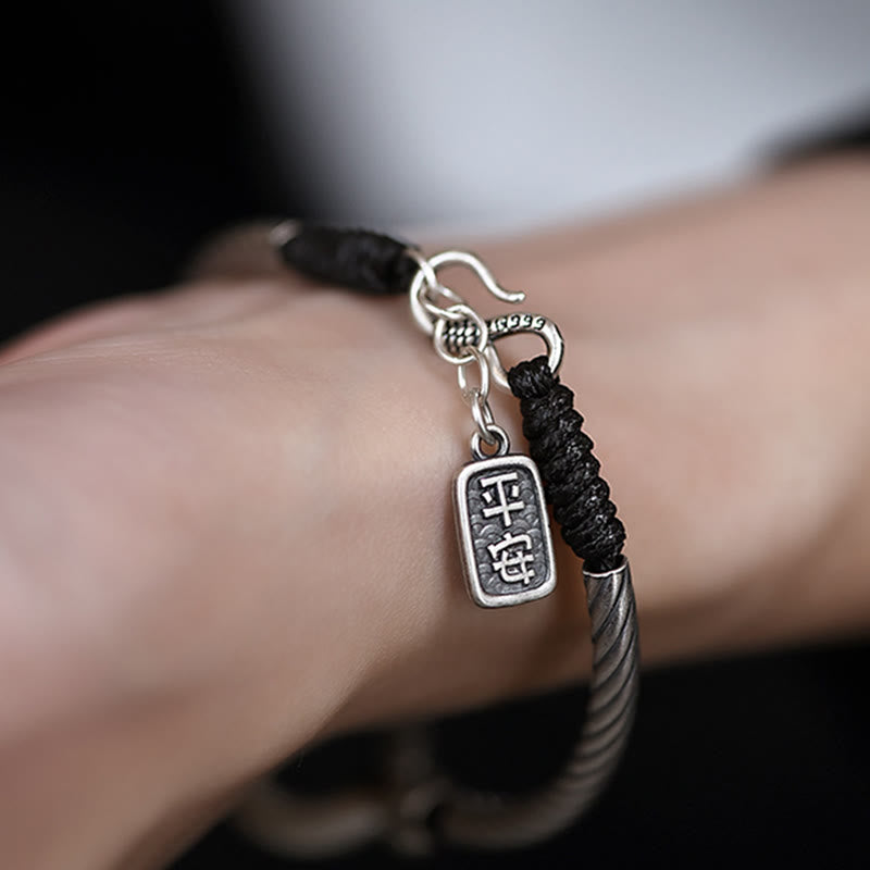 999 Sterling Silver Fu Character Peace Buckle Copper Coin Auspicious Clouds Fortune Bracelet