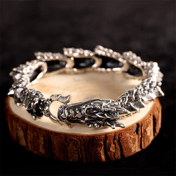 Handcrafted 925 Sterling Silver Dragon Motif Open Bangle Bracelet