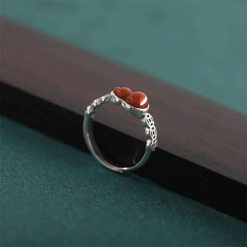 925 Sterling Silver Red Agate Gourd Copper Coin Self-acceptance Ring