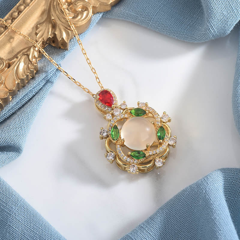 Cyan Jade Red Crystal Luck Necklace