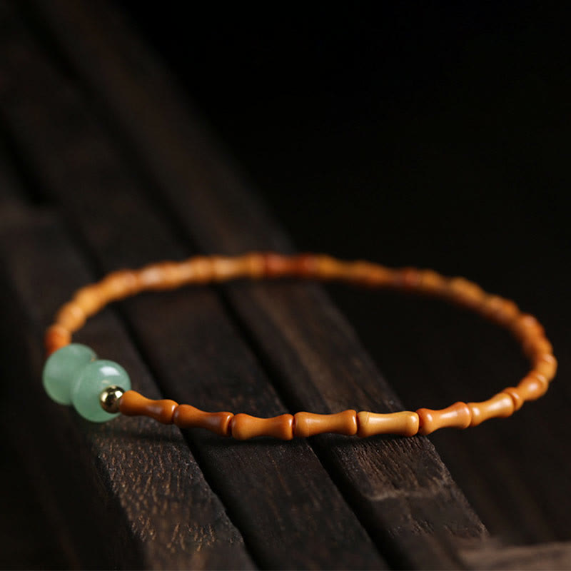 Natural Olive Pit Green Aventurine Bamboo Pattern Luck Bracelet