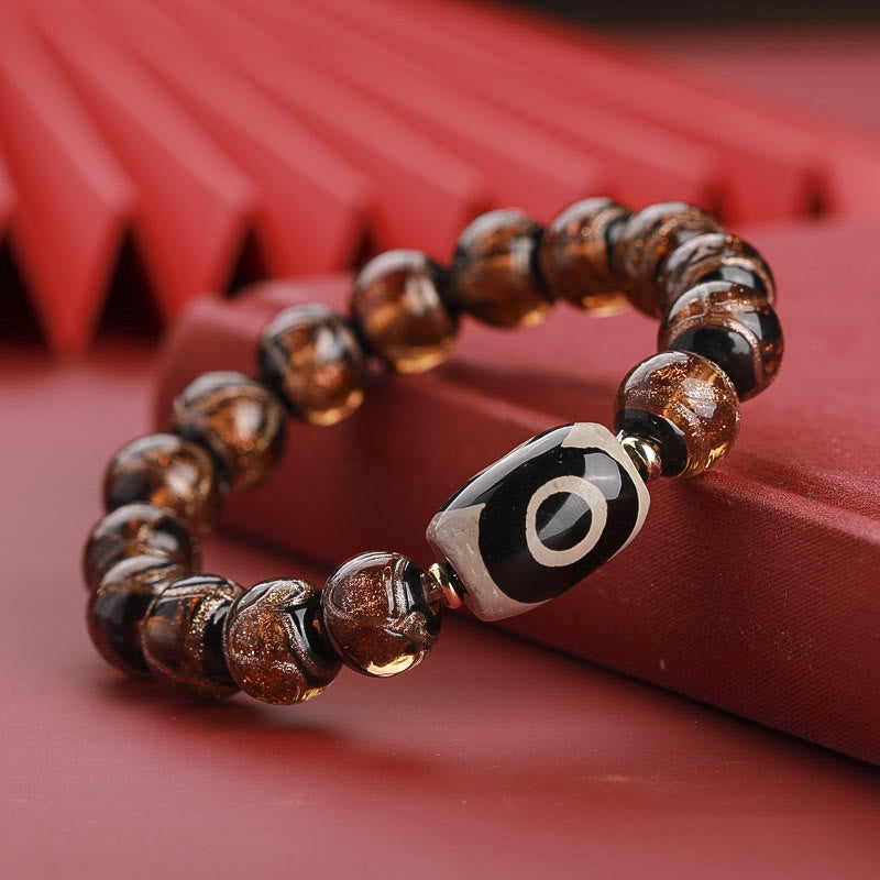 Hand-Finished Tibetan Style Dzi Bead and Vibrant Liuli Glass Beaded Bracelet