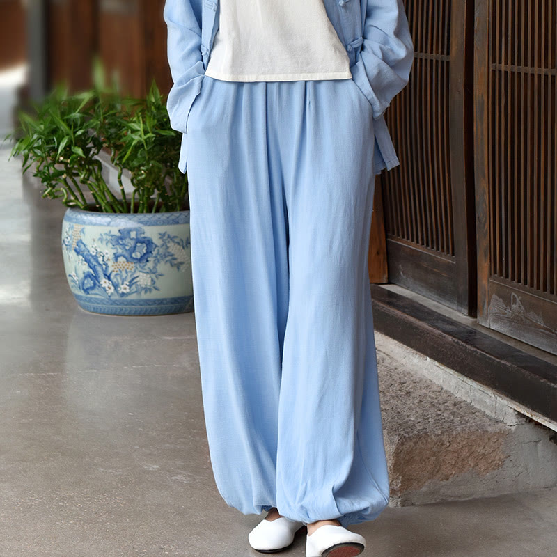 Tactile Breathable Linen Harem Pants for Mindful Meditation and Yoga