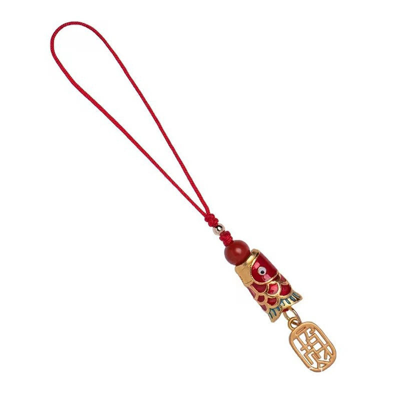 Koi Fish Cinnabar Attracting Wealth Wish Ruyi Charm Luck Phone Hanging Decoration