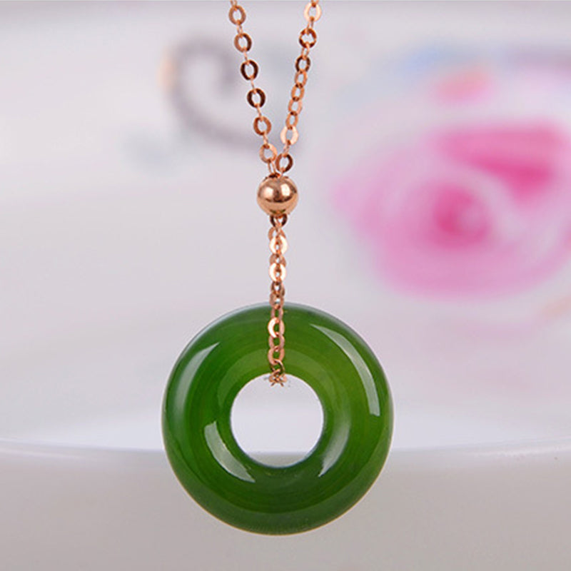 Round Cyan Jade Healing 14k Gold Plated Copper Necklace Pendant