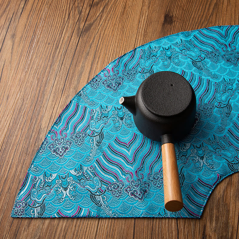 Vintage Sea Wave Bamboo Plum Blossom Embroidered Cup Mat Pad Tea Cup Coaster Kung Fu Tea Mat