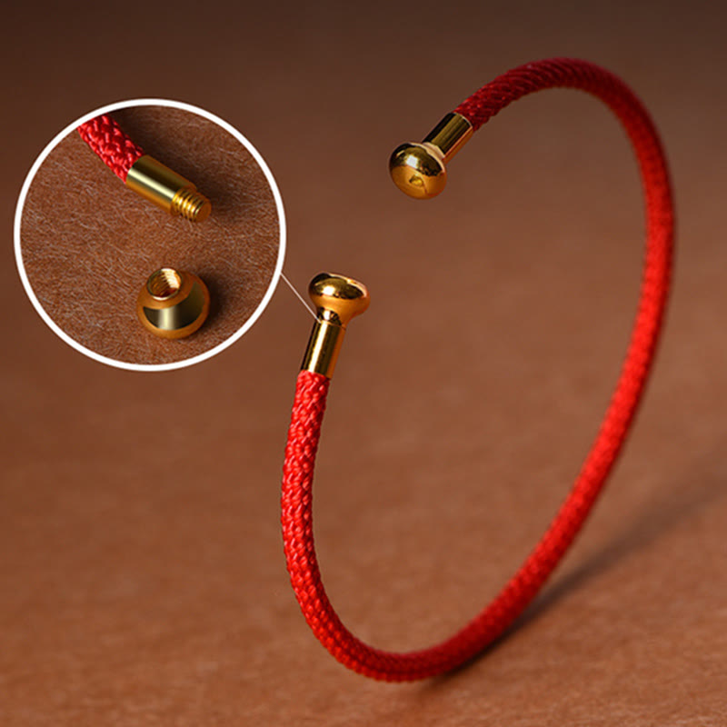 Handmade Minimalist Braided Red String Bracelet with Gold and Copper Accents