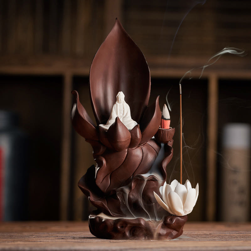 Lotus Spiritual Figure Purple Clay Incense Burner for Mindful Aromatic Rituals