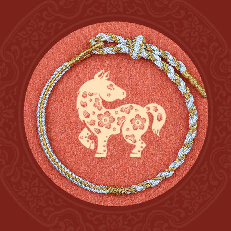Handmade Chinese Zodiac Braided Red String Bracelet: Dragon Rabbit Rat Horse Rooster