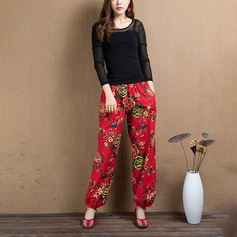 Breathable Floral Meditative Harem Pants with Pockets