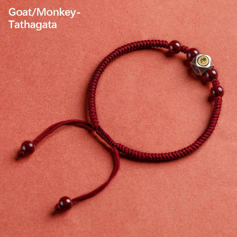 925 Sterling Silver Chinese Zodiac Natal Buddha Cinnabar Calm Bracelet