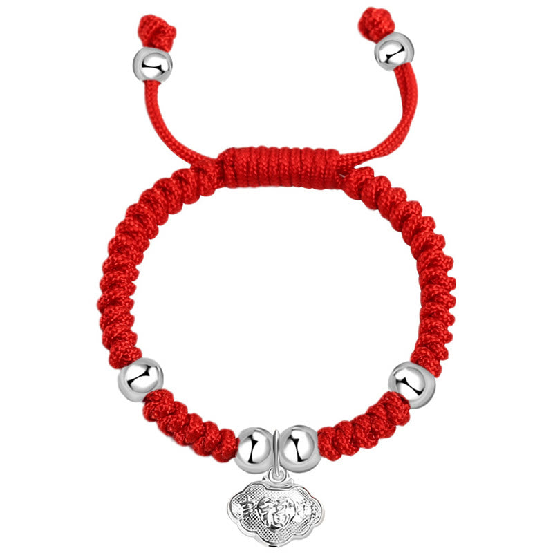 925 Sterling Silver Handmade Fu Character Lucky Money Bag Chinese Lock Charm Bell Lotus Copper Coin King Kong Knot Braided Kids Bracelet