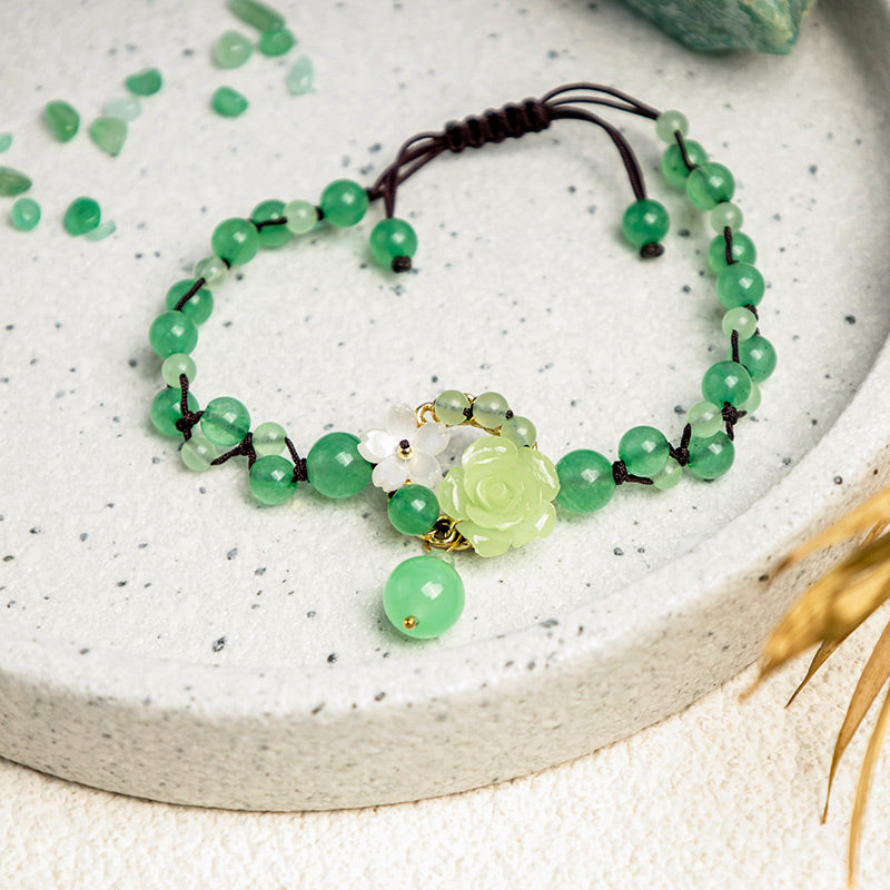 Adjustable Jade Braided Weave Anklet for Mindful Alignment