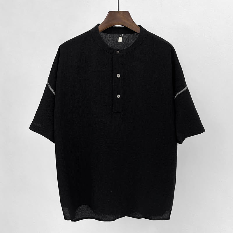 Summer Solid Color Men Short Sleeve Button Shirt