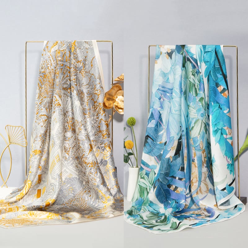 Jungle Oil Painting Auspicious Clouds 100% Mulberry Silk Scarf Premium Grade 6A Double-sided Silk Neck Scarf