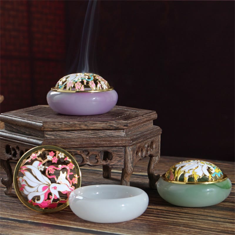 Handcrafted Liuli Crystal Nine-Tailed Fox Meditation Incense Burner