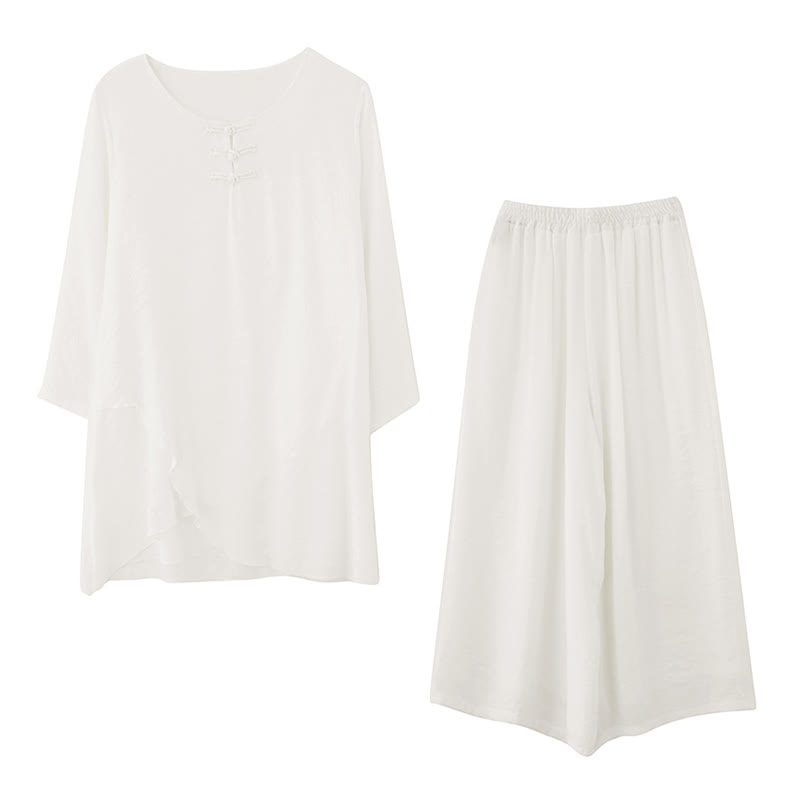 Breathable Cotton Linen Wide-Leg Meditation Shirt and Pants Set