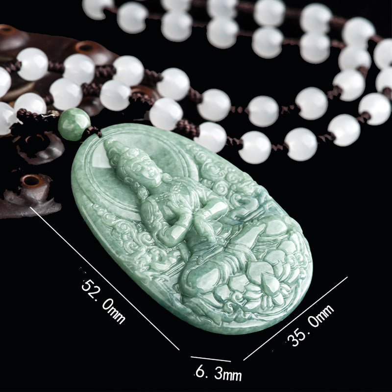 Natural Jade Avalokitesvara Amulet Wealth Necklace Pendant
