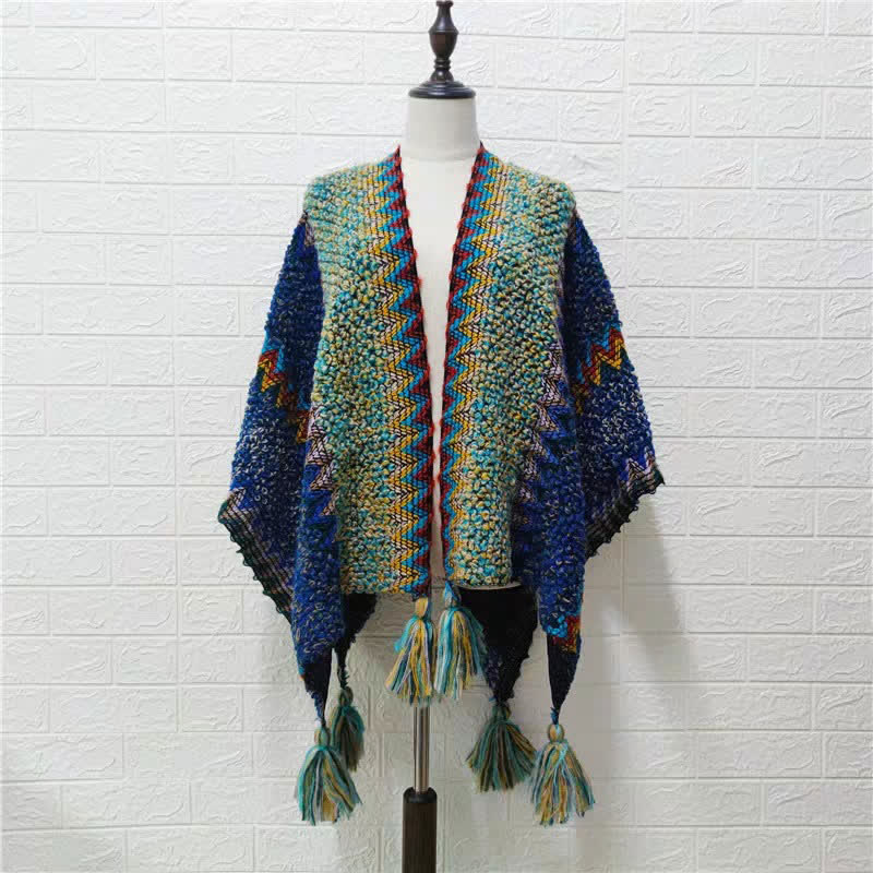 Tibetan Shawl Soft Warm Knitting Cloak Winter Tibetan Tassel Scarf