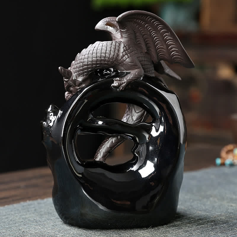 Nordic Dragon Ceramic Backflow Smoke Fountain Incense Burner with Sandalwood Cones