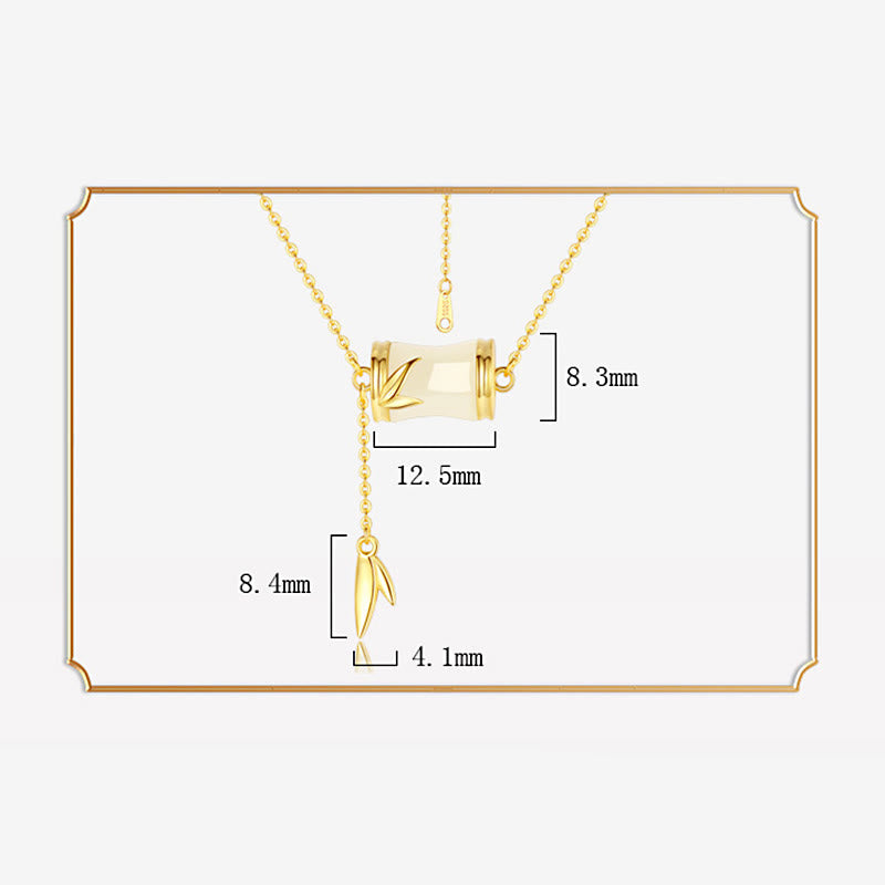 925 Sterling Silver 22K Gold Hetian White Jade Bamboo Leaf Luck Necklace Pendant Bracelet