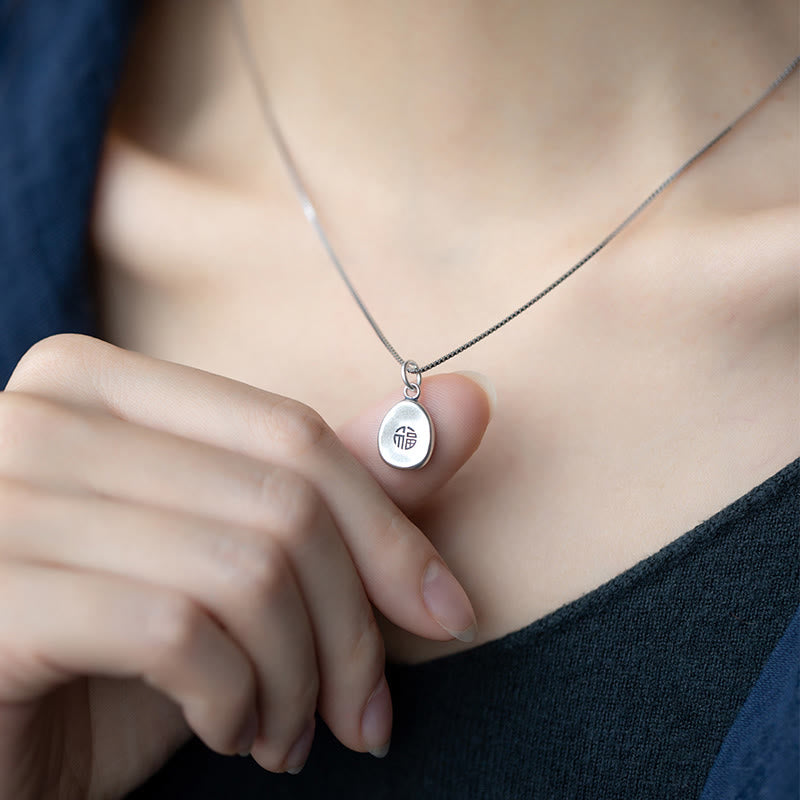 999 Sterling Silver Peace And Joy Fu Character Luck Fortune 925 Sterling Silver Chain Necklace Pendant