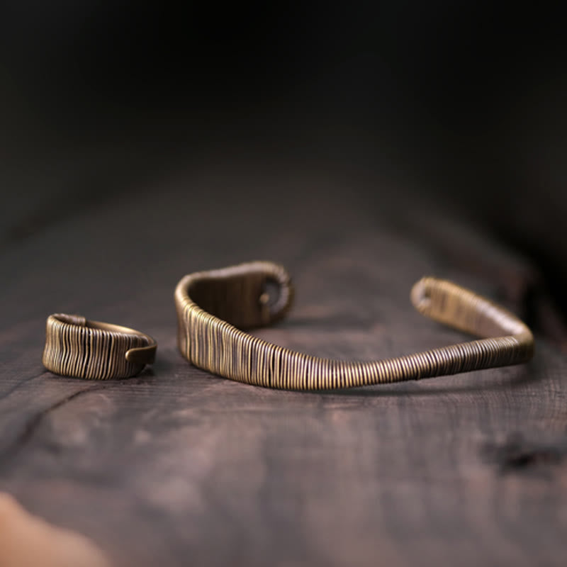 Simple Design Wrapped Brass Copper Luck Wealth Adjustable Cuff Bracelet